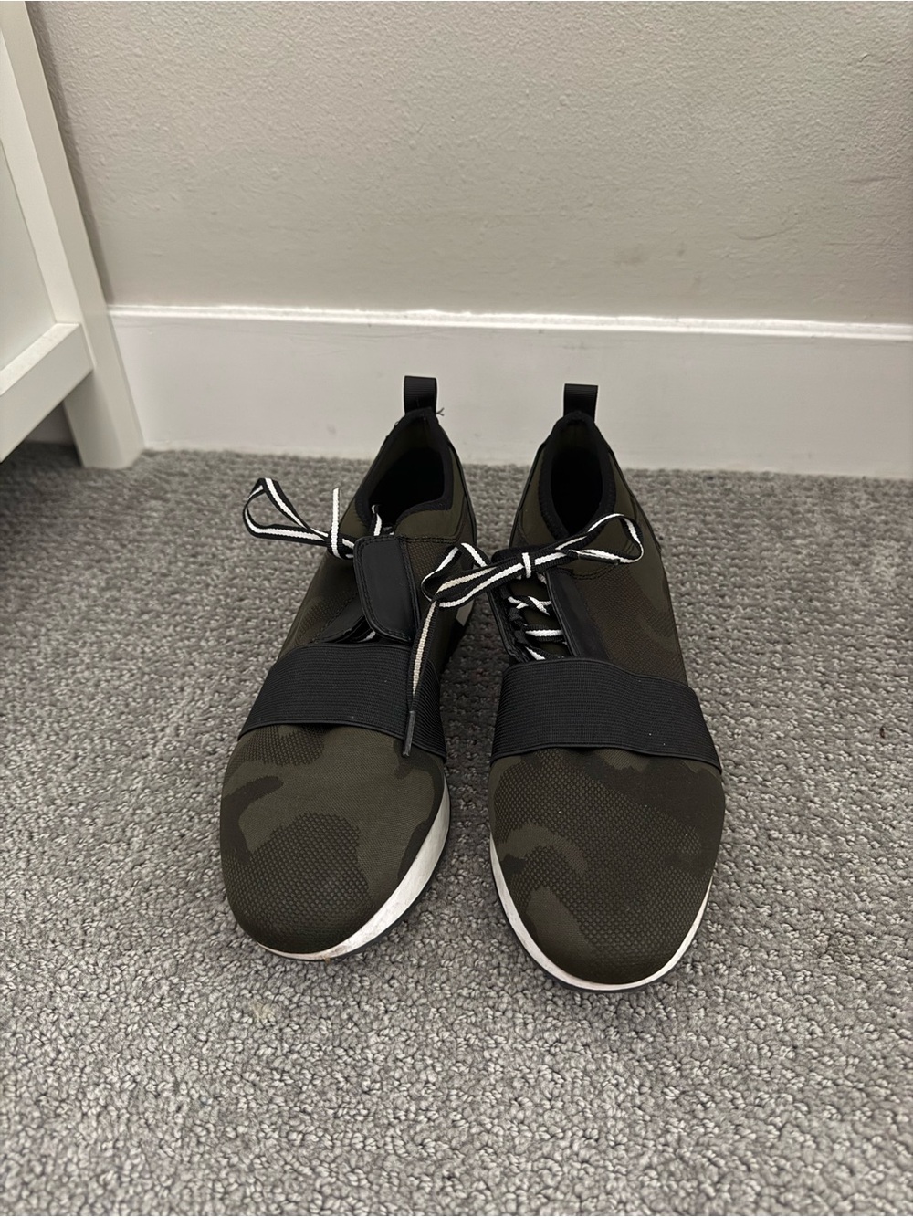 Steve Madden Olive Green Camouflage Slip-On Sneakers with Black Strap